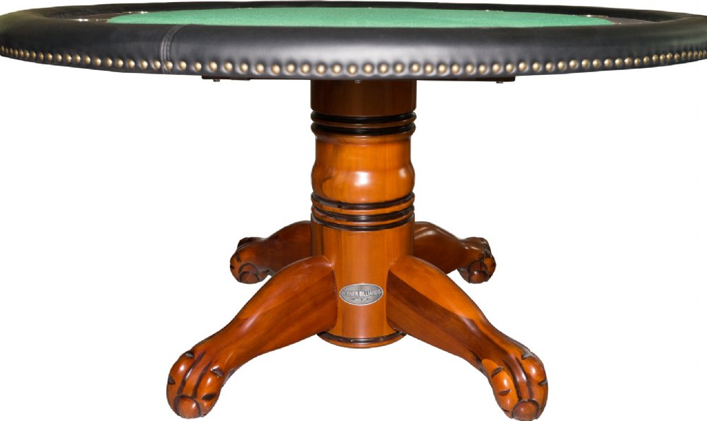 Berner Billiards 60 Round Poker Table + 4 Chairs in Antique Walnut Finish