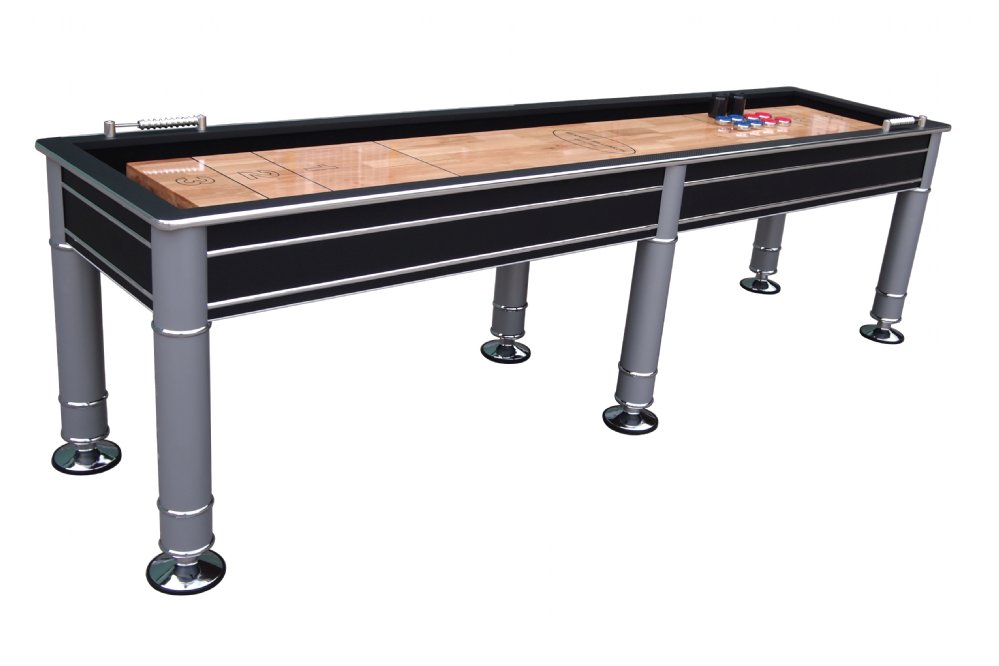Berner Billiards The Cosmopolitan Shuffleboard Table in Black & Silver