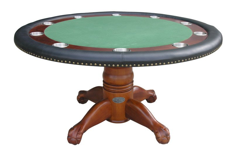Berner Billiards 60" Round Poker Table + 4 Chairs in Antique Walnut Finish