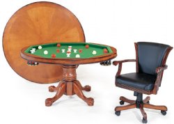 3 in 1 Table - Round 54" w/Bumper Pool +4 Chairs - Antique Walnut by Berner Billiards
