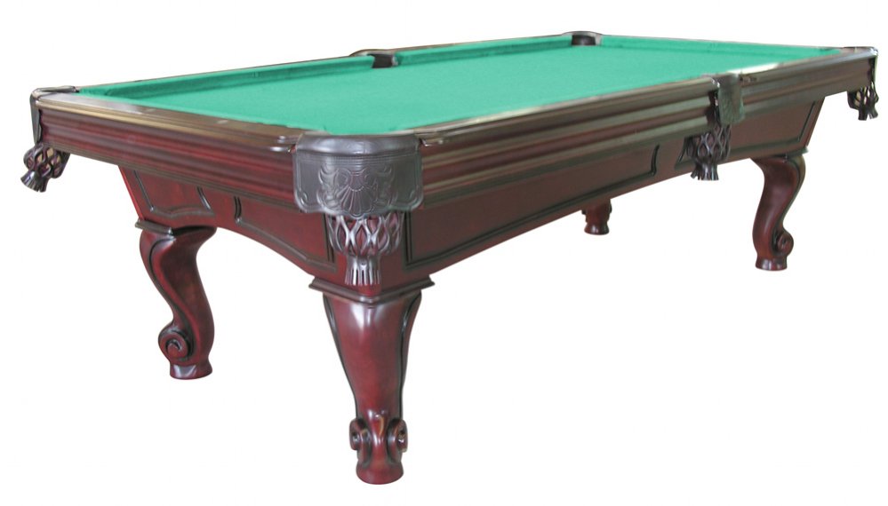 Berner Billiards Wellington Pool Table in Cherry with Rams Horn Leg