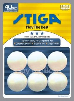 STIGA 3-Star Table Tennis Balls 6 Pack  / Ping Pong Balls in White<BR>FREE SHIPPING