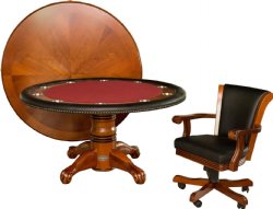 60" Round Poker Table w/ Dining Top & 6 Chairs in Walnut by Berner Billiards<br>FLOOR MODEL - FL ONLY