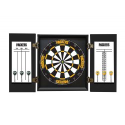 Green Bay Packers Fan's Choice Dartboard, Dart & Cabinet Set in Black<BR>FREE SHIPPING