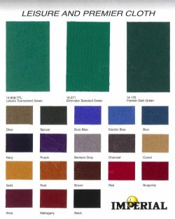 Billiard Cloth / Felt (color chart)