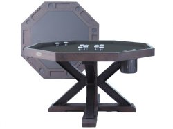 3 in 1 Table - Octagon 54" Weathered Bumper Pool with SLATE bed in Black Oak<br>FREE SHIPPING