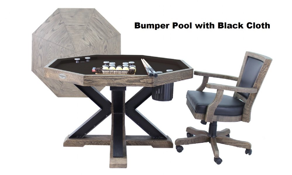 3 in 1 Table Octagon 48 Weathered Table with Slate Bumper Pool, Poker