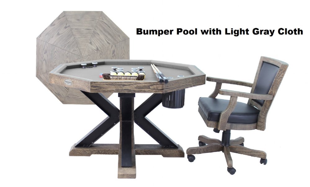 3 in 1 Table Octagon 48 Weathered Table with Slate Bumper Pool, Poker