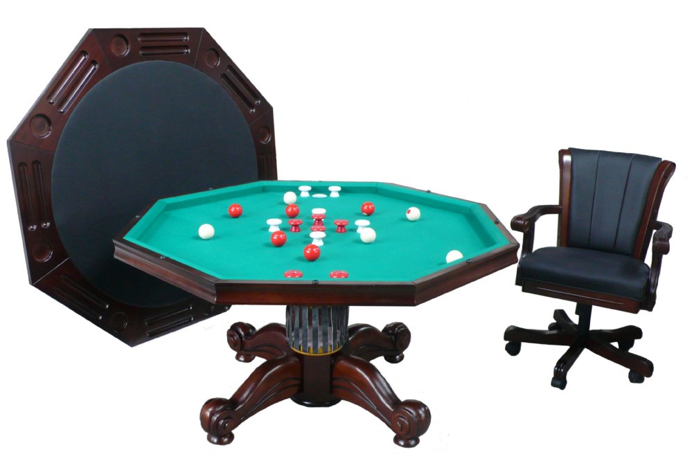 Berner Billiards 3 In 1 Table Octagon 54 With Per Pool 4 Berner Billiards 3 In 1 Table Octagon 54 With Per Pool 4 Chairs Dark Walnut