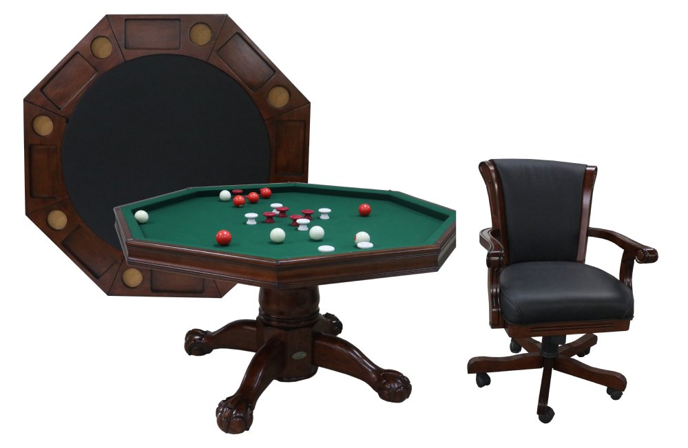 3 in 1 Table Octagon 48 w/ Bumper Pool in Walnut by Berner Billiards