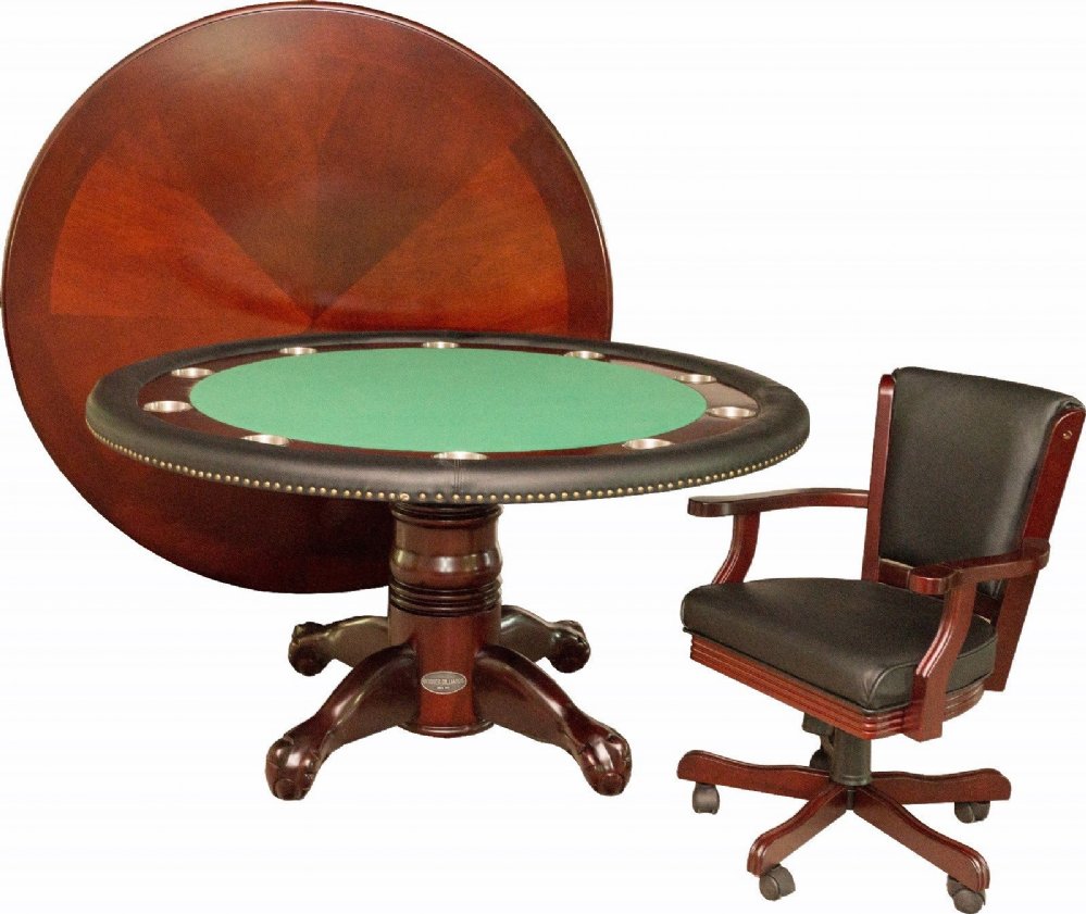 Berner Billiards 60 Round Poker Table + 4 Chairs in Mahogany Finish | Card Table | Holdem ...