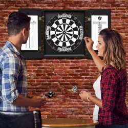 Las Vegas Raiders Fan's Choice Dartboard, Dart & Cabinet Set in Black<BR>FREE SHIPPING