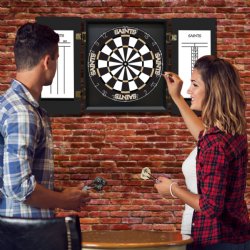 New Orleans Saints Fan's Choice Dartboard, Dart & Cabinet Set in Black<BR>FREE SHIPPING