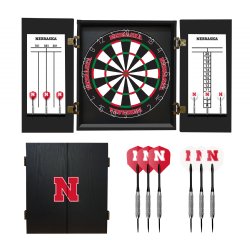 University Of Nebraska - Cornhuskers Fan's Choice Dartboard, Dart & Cabinet Set in Black<BR>FREE SHIPPING