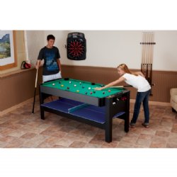 6 foot Flip 3 in 1 Pool, Air Hockey & Ping Pong Table with Green Cloth by FatCat <BR>FREE SHIPPING