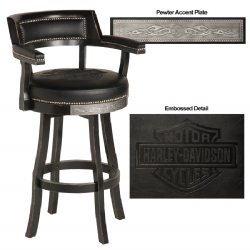 H-D® Bar & Shield Flames Barstool with Backrest in Vintage Black finish~ Harley-Davidson®