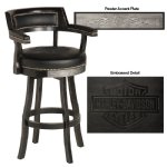 H-D® Bar & Shield Flames Barstool with Backrest in Vintage Black finish~ Harley-Davidson®