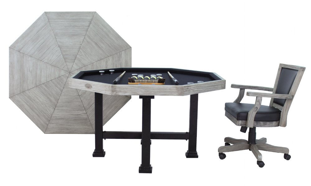 3 in 1 Table Octagon 54 inch Table with Slate Bumper Pool, Poker and