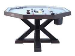 3 in 1 Table - Octagon 48" Weathered Bumper Pool with SLATE bed in Black Oak<br>FREE SHIPPING